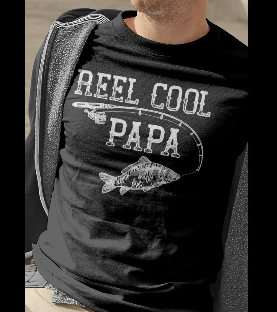 Vintage Reel Cool Papa Fishing Rod Fish Novelty Father T-Shirt
