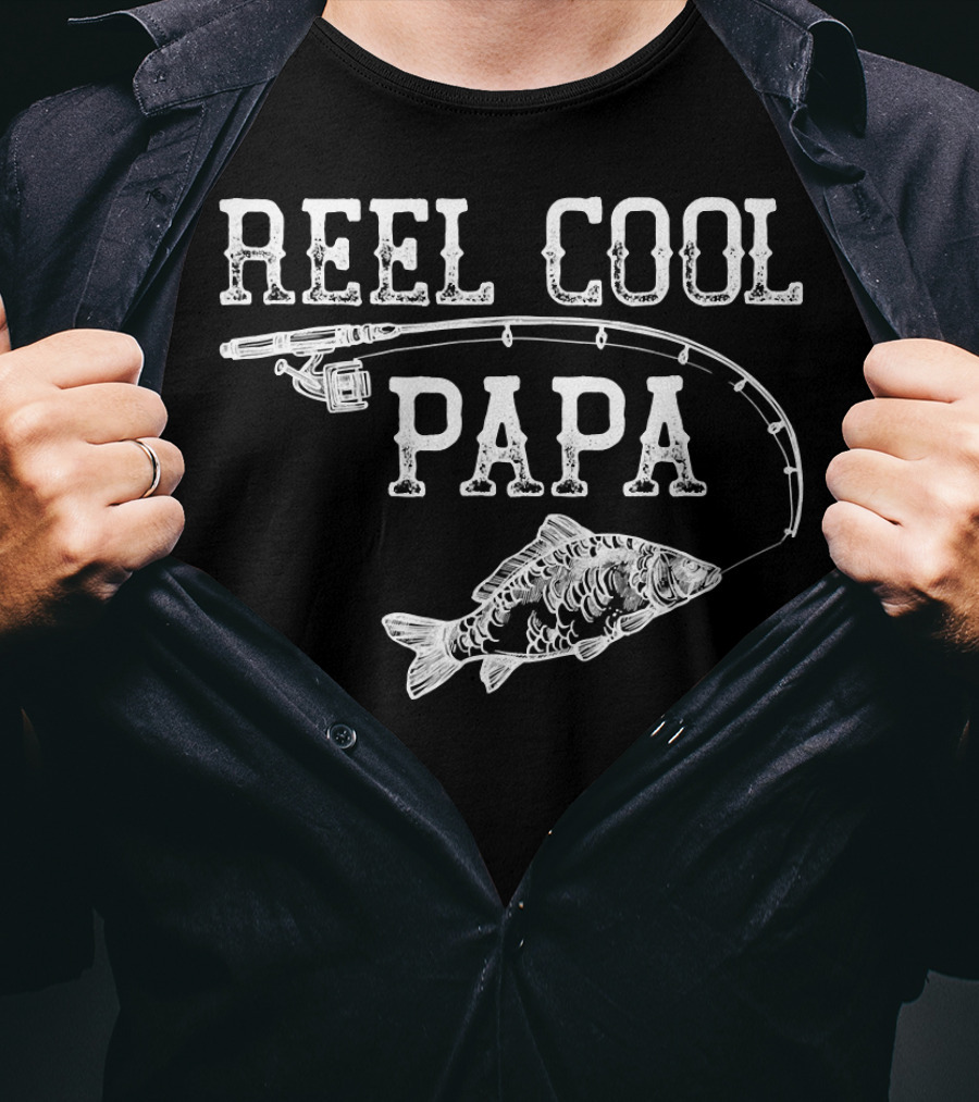 Vintage Reel Cool Papa Fishing Rod Fish Novelty Father T-Shirt