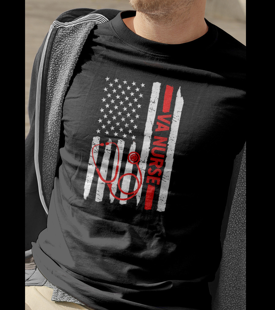 American Flag VA Nurse Stethoscope Black History Month T-Shirt