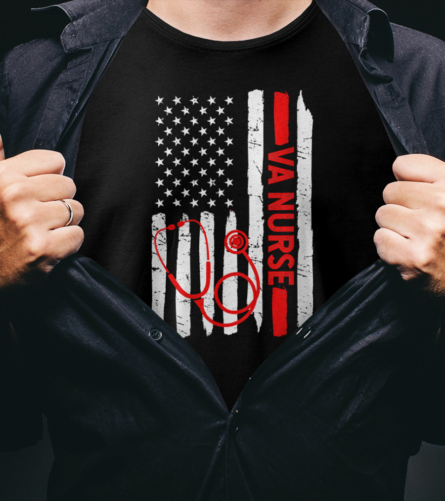American Flag VA Nurse Stethoscope Black History Month T-Shirt