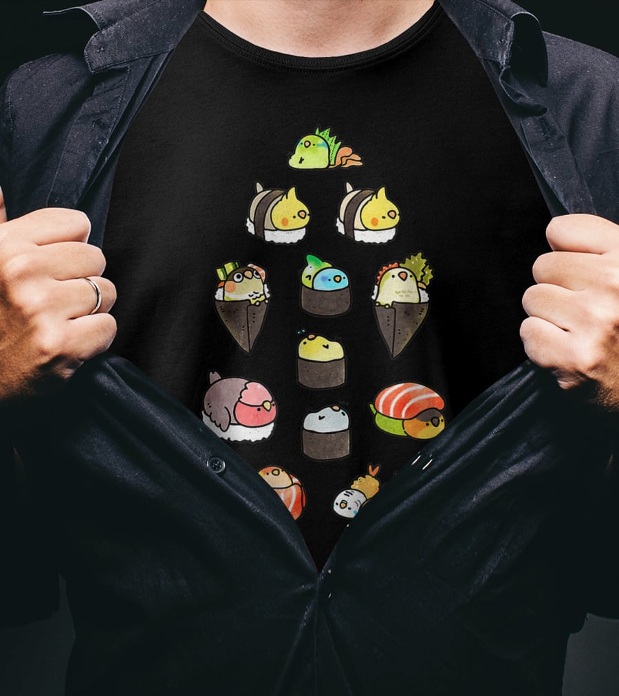 Bird Sushi Roll Parody Cute Cartoon Birds Nigiri Maki Temaki T-Shirt