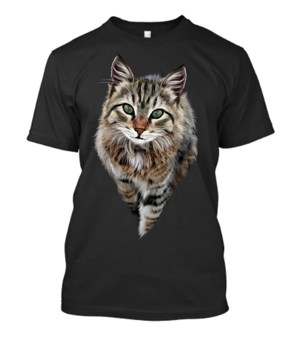 Brown Cat Green Eyes Cats Feline Realistic T-Shirt