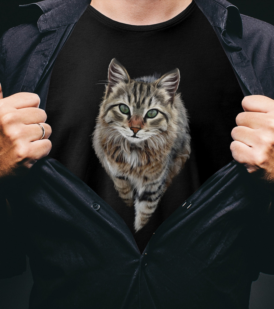 Brown Cat Green Eyes Cats Feline Realistic T-Shirt