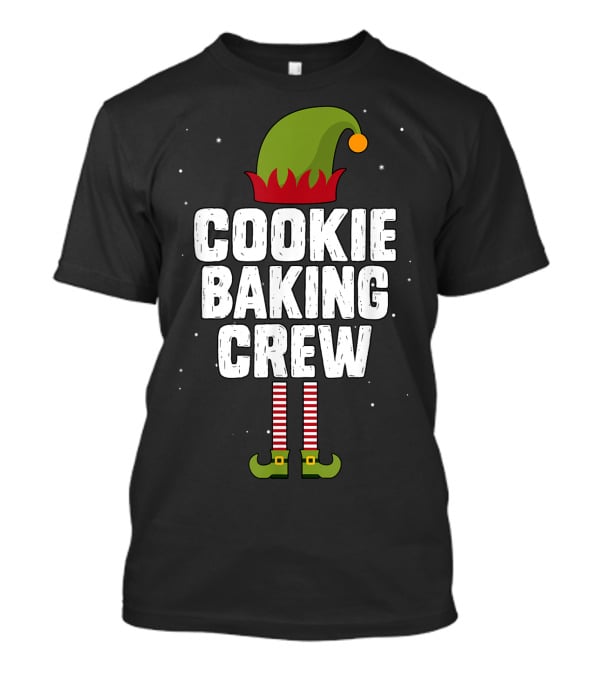 Cookie Baking Crew Christmas Elf Hat And Striped Stockings T-Shirt