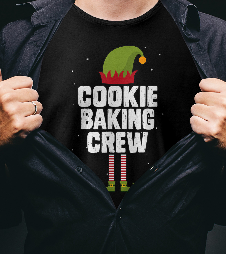 Cookie Baking Crew Christmas Elf Hat And Striped Stockings T-Shirt