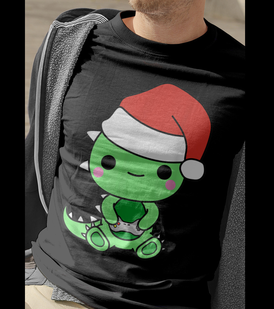 Christmas Gaming Dinosaur Santa Gamer Nerd T-Shirt