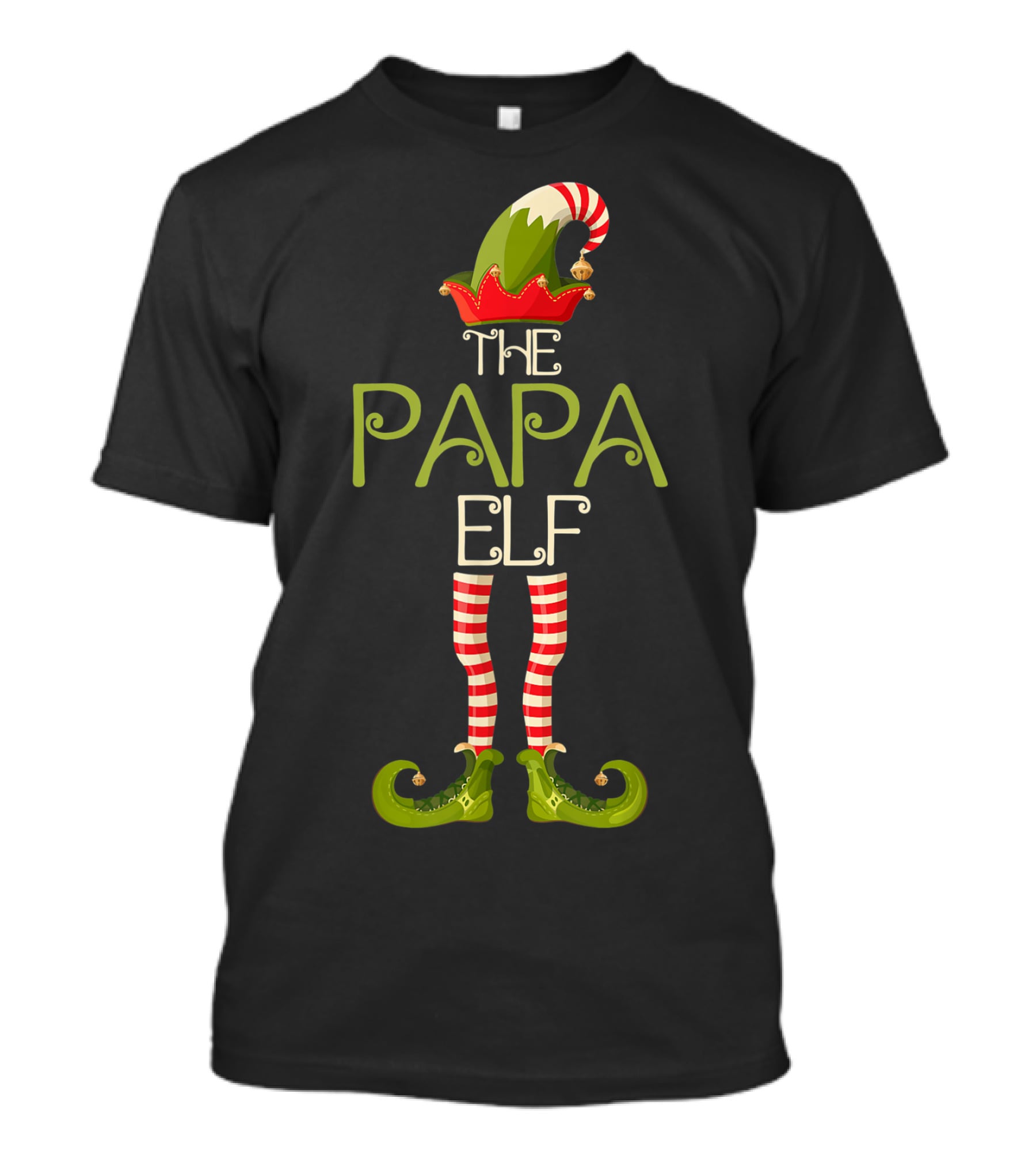The Papa Elf Christmas Hat And Shoes With Red And White Striped Legs T-Shirt