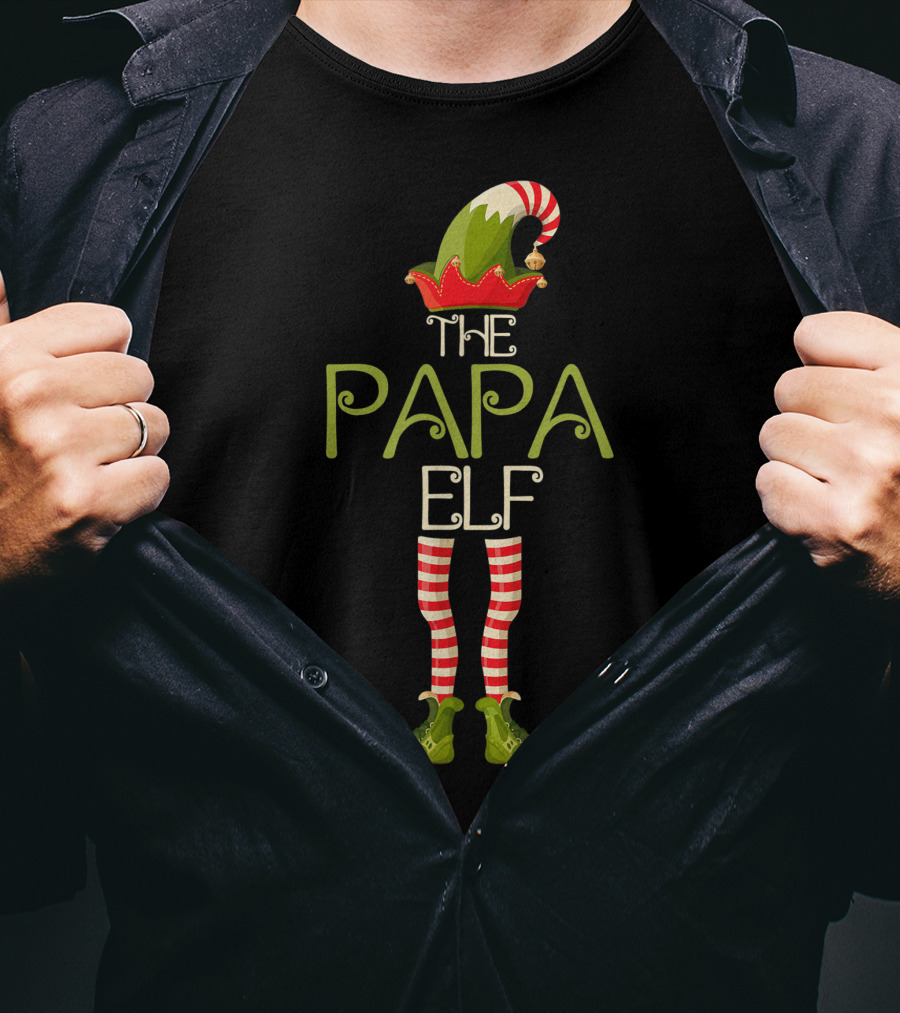 The Papa Elf Christmas Hat And Shoes With Red And White Striped Legs T-Shirt