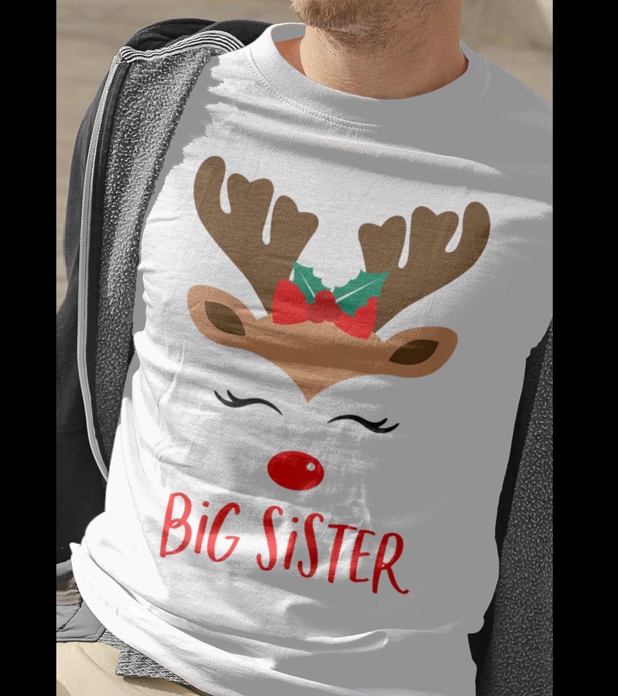 Big Sister Reindeer Christmas Matching Sibling Outfits T-Shirt