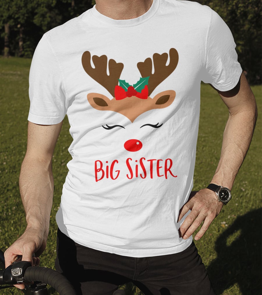Big Sister Reindeer Christmas Matching Sibling Outfits T-Shirt