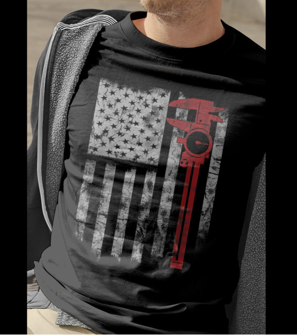American Flag With Red Caliper For CNC Machinists T-Shirt