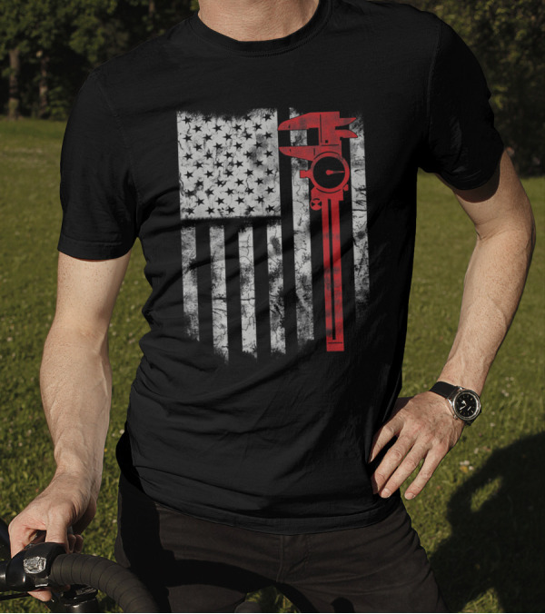 American Flag With Red Caliper For CNC Machinists T-Shirt