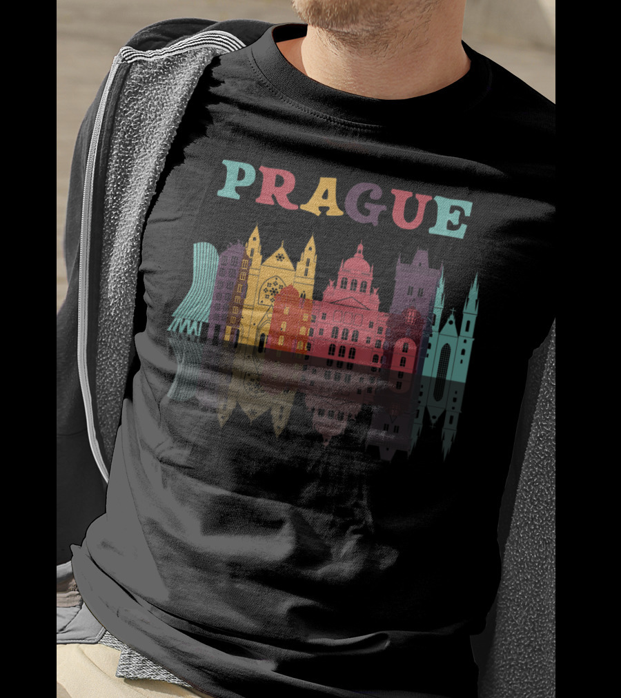 Prague Czech Republic Family Vacation European Skyline Reflection T-Shirt