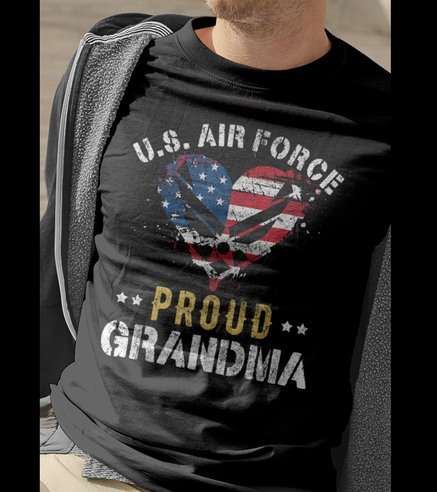 U.S. Air Force Proud Grandma American Flag Heart T-Shirt