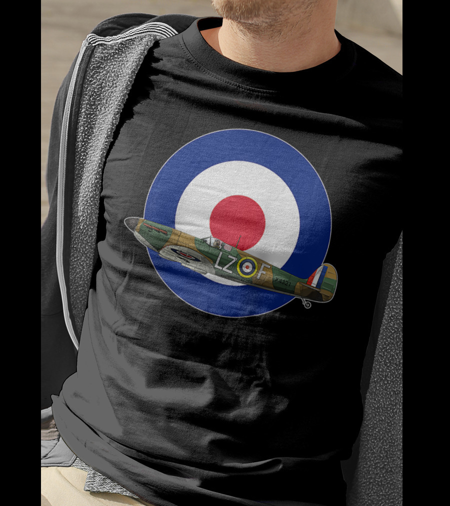 RAF Spitfire LZ-F Battle Of Britain Military WW2 Roundel T-Shirt