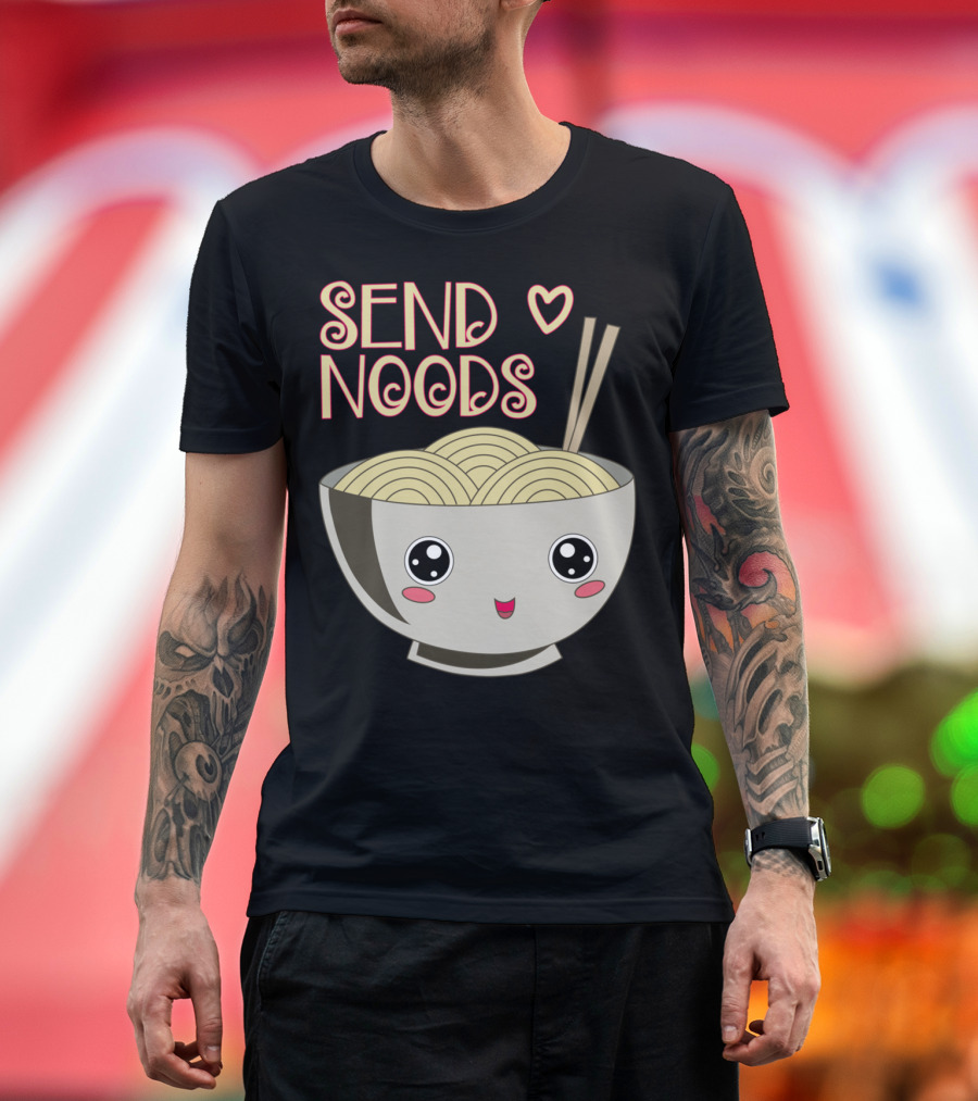 Send Noods Kawaii Ramen Bowl with Chopsticks and Heart T-Shirt
