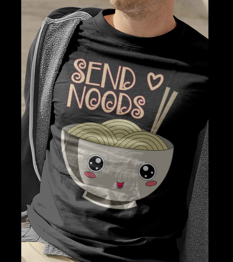 Send Noods Kawaii Ramen Bowl With Chopsticks And Heart T-Shirt