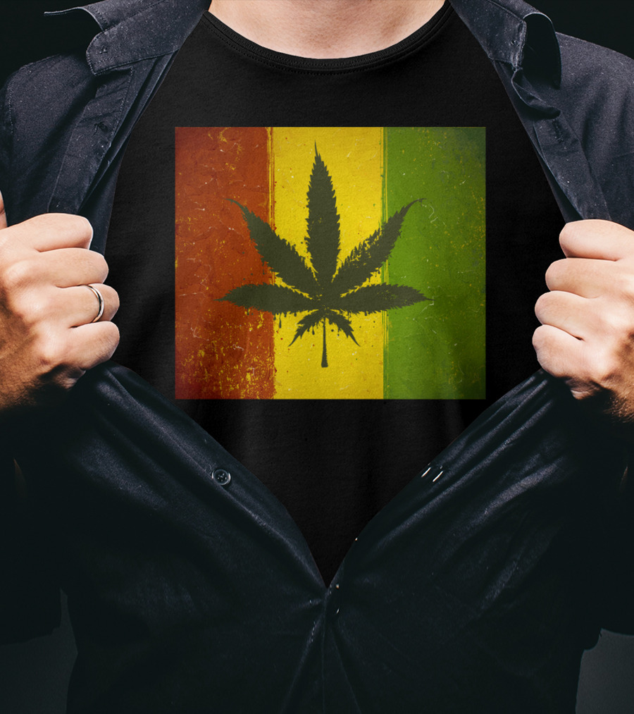 Rasta Jamaican Marijuana Leaf Legalized Pot Flag T-Shirt