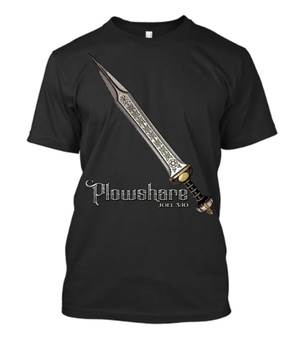 Plowshare Joel 3:10 Sword Design Red Chi Rho Brand T-Shirt