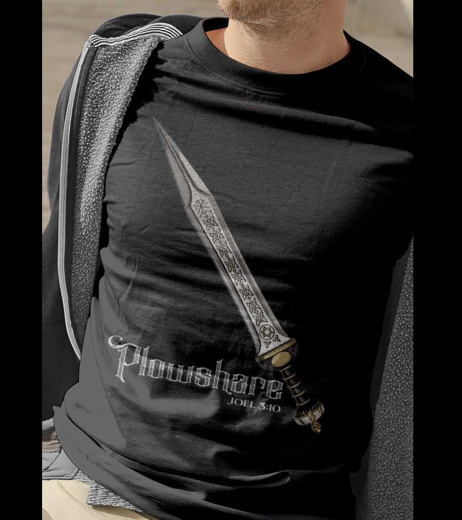 Plowshare Joel 3:10 Sword Design Red Chi Rho Brand T-Shirt