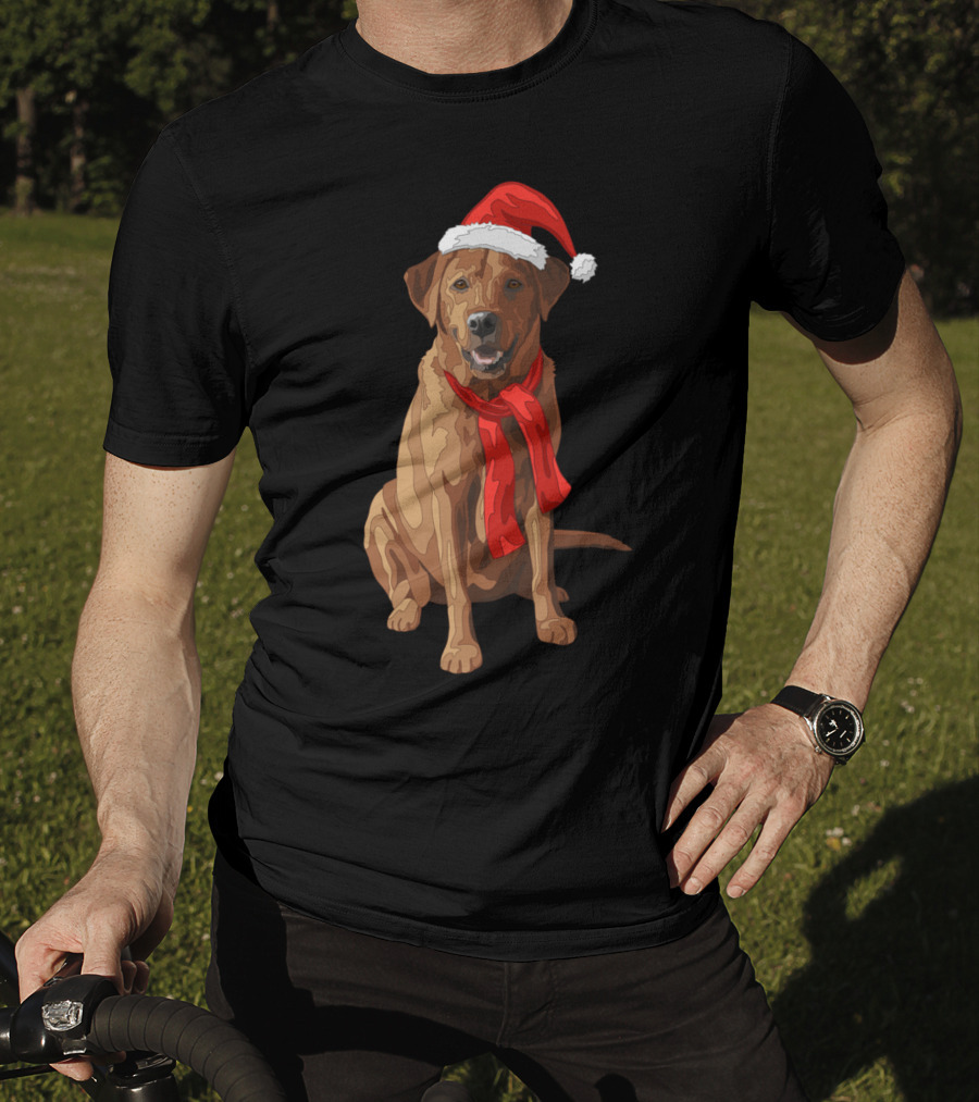 Red Labrador Retriever Dog With Christmas Santa Hat And Scarf T-Shirt