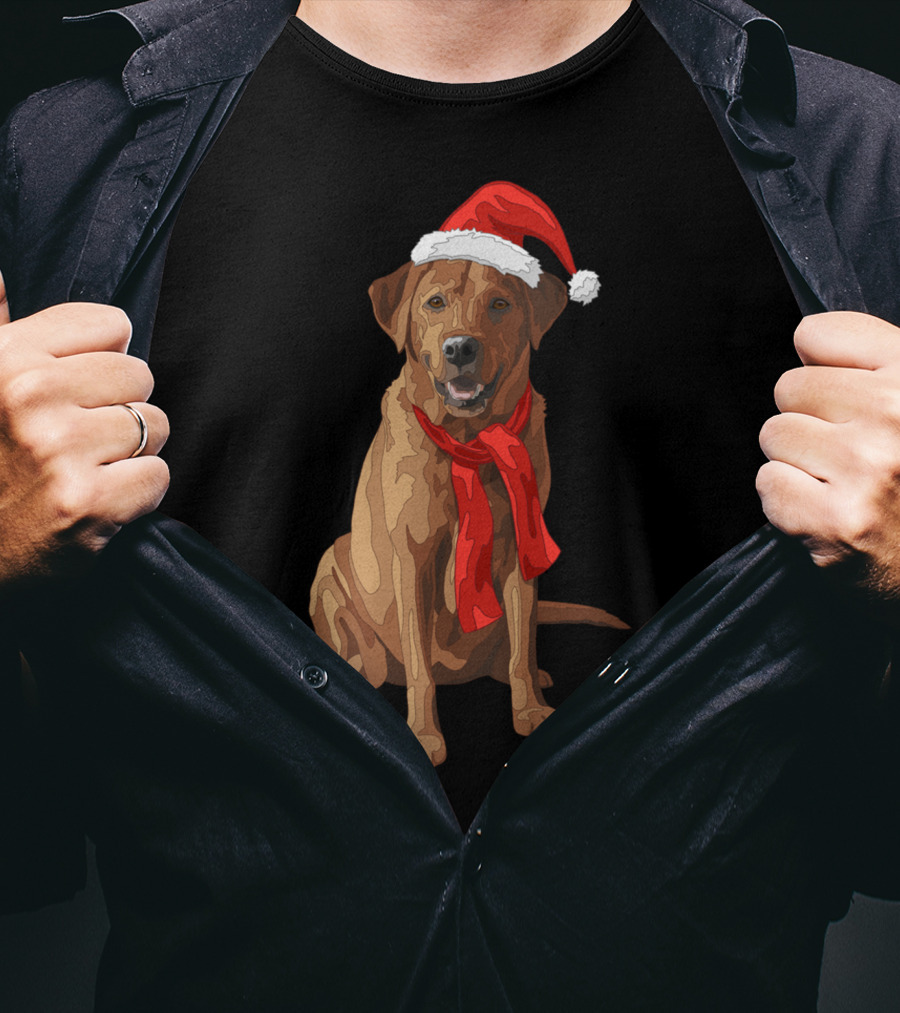 Red Labrador Retriever Dog With Christmas Santa Hat And Scarf T-Shirt