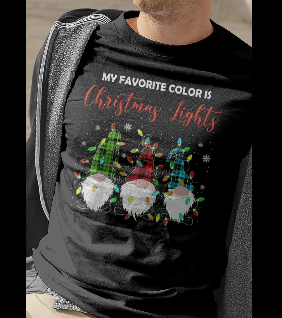 My Favorite Color Is Christmas Lights 3 Nordic Gnomes Swedish Xmas Nisse T-Shirt