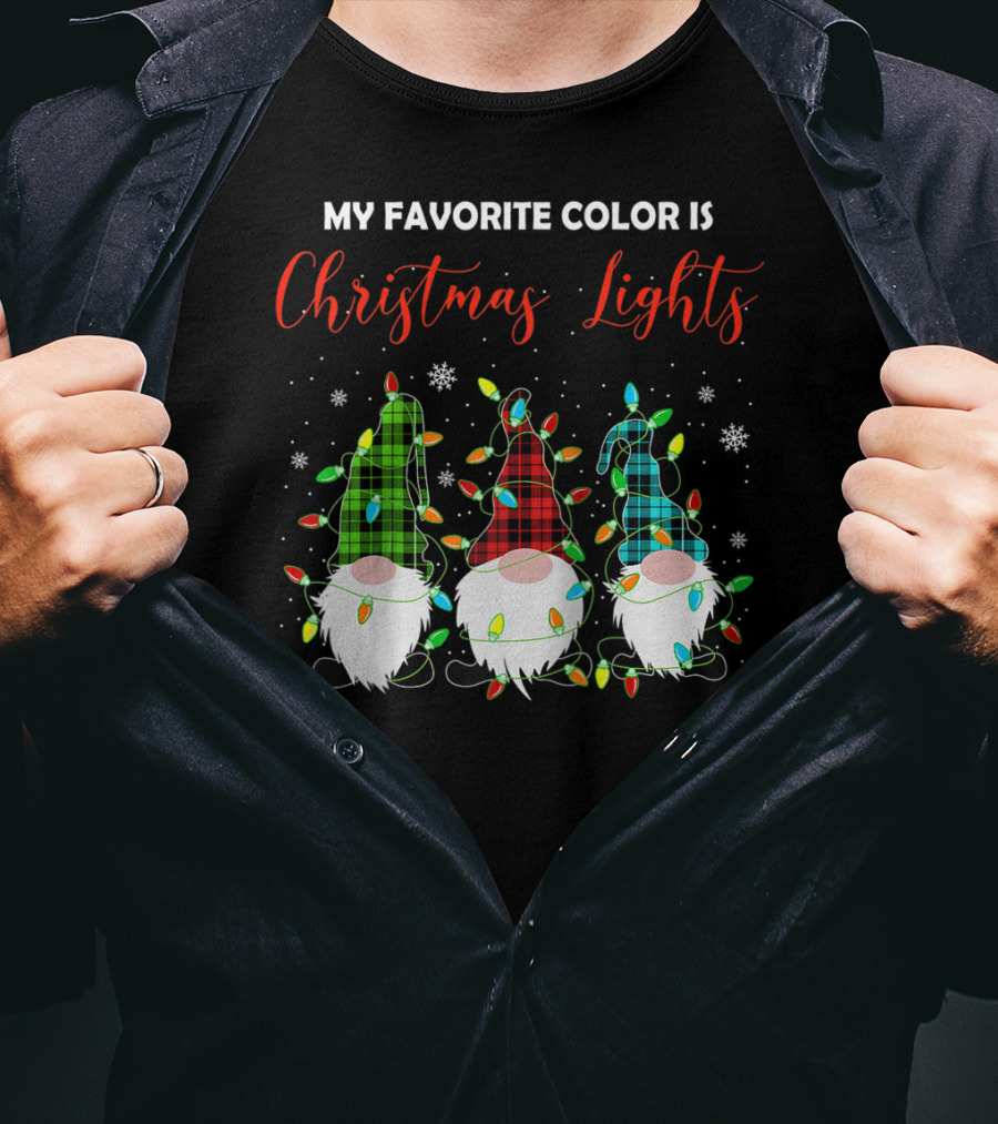 My Favorite Color Is Christmas Lights 3 Nordic Gnomes Swedish Xmas Nisse T-Shirt