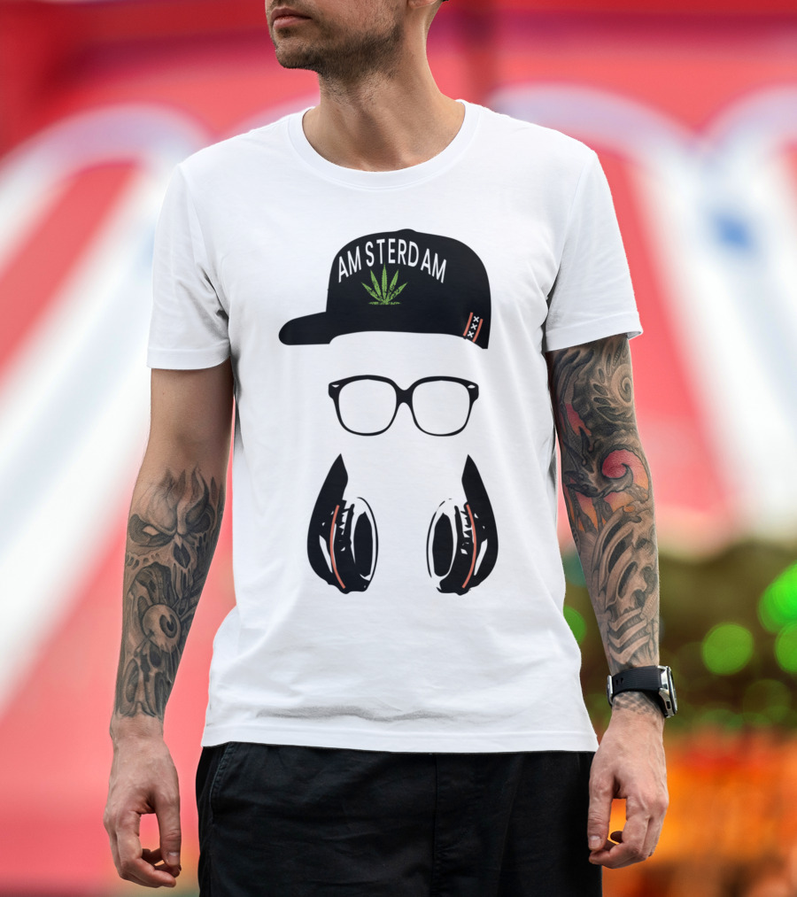 Amsterdam Holland Marijuana Souvenir Hat Glasses Headphones T-Shirt