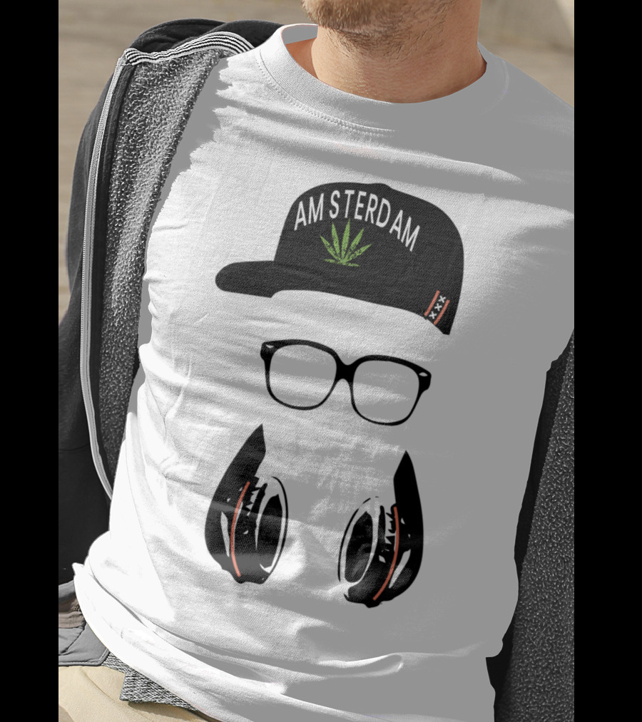Amsterdam Holland Marijuana Souvenir Hat Glasses Headphones T-Shirt