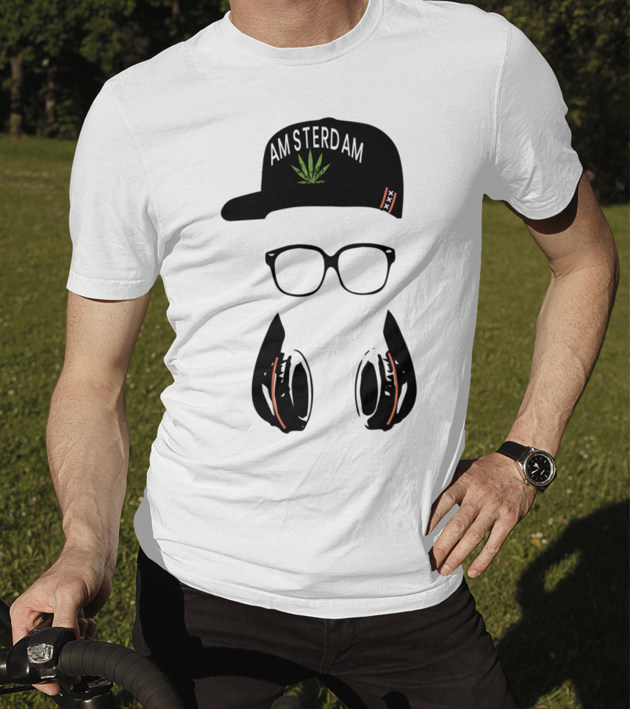 Amsterdam Holland Marijuana Souvenir Hat Glasses Headphones T-Shirt