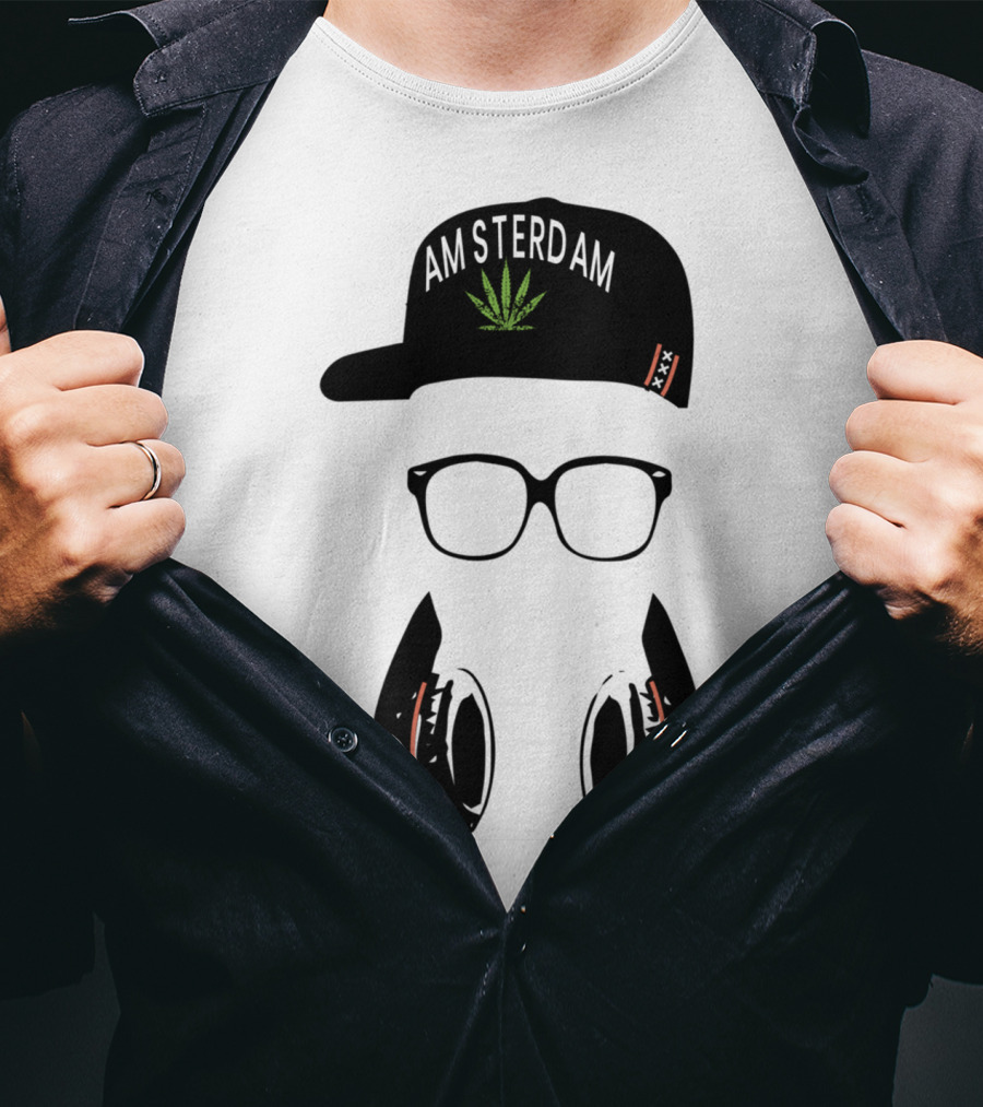 Amsterdam Holland Marijuana Souvenir Hat Glasses Headphones T-Shirt