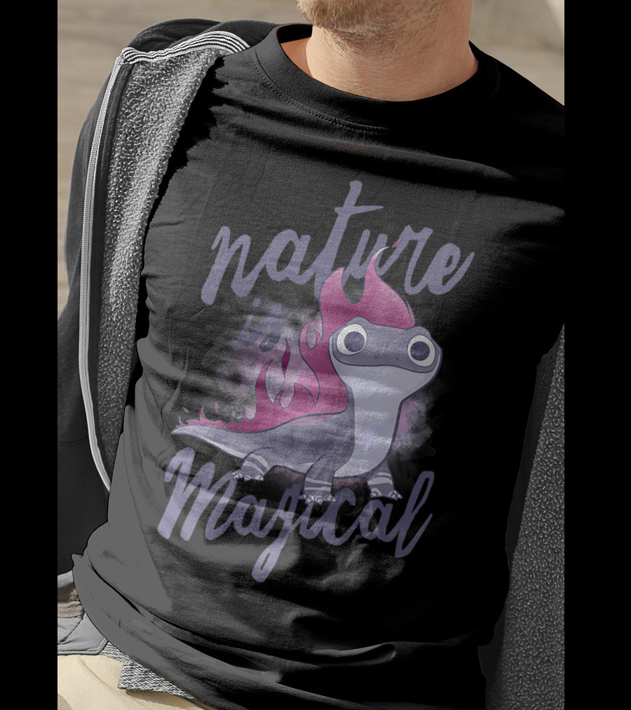 Disney Frozen 2 Salamander Character With Nature Is Magical Text T-Shirt
