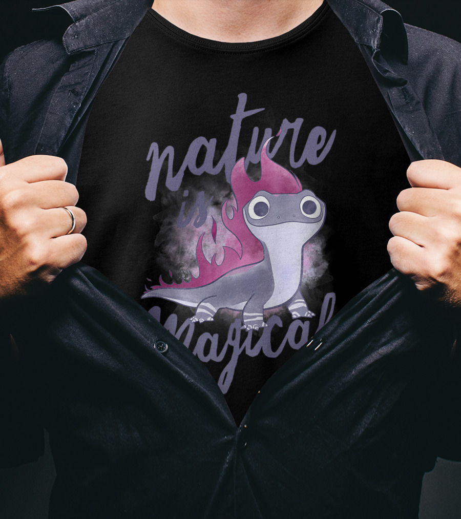 Disney Frozen 2 Salamander Character With Nature Is Magical Text T-Shirt