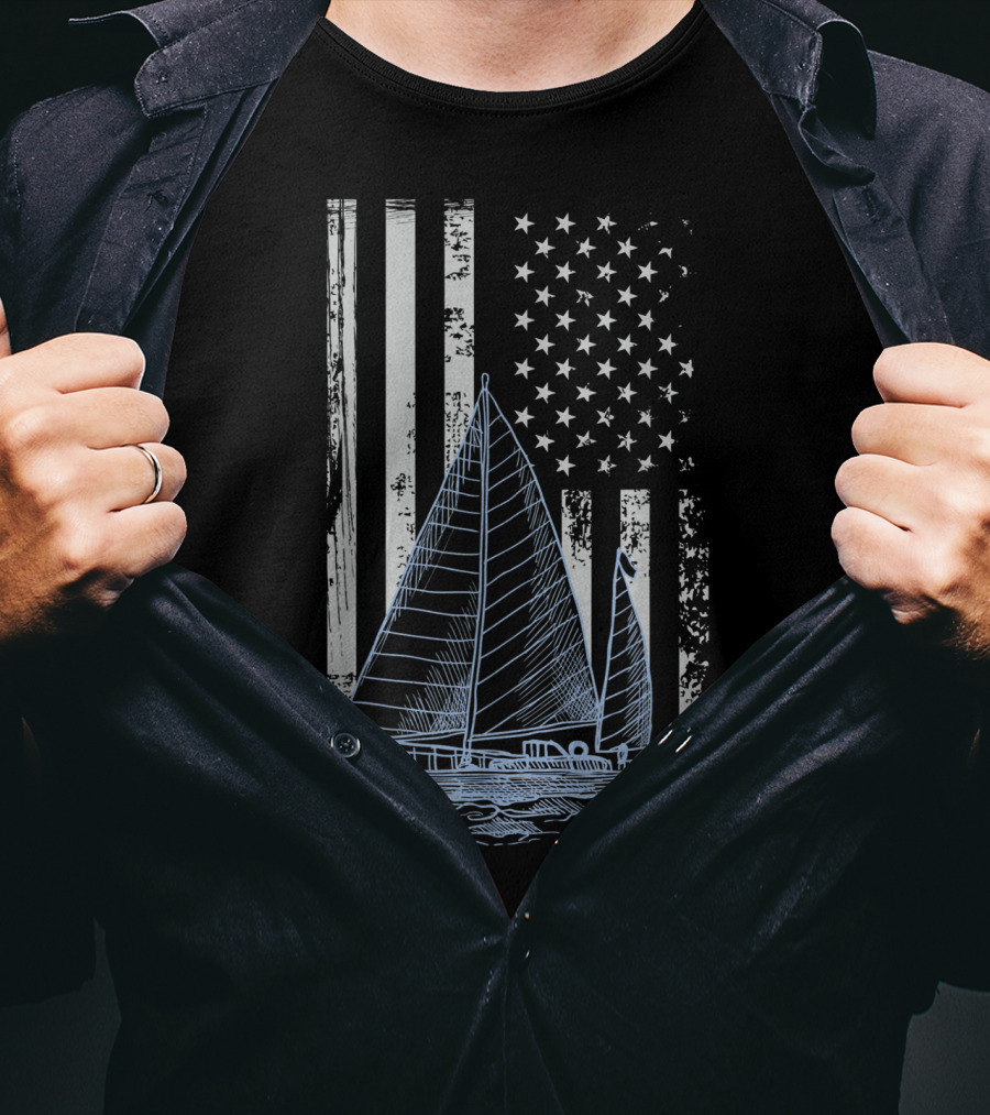 Fun Vintage Sailboat With American Flag Elements T-Shirt