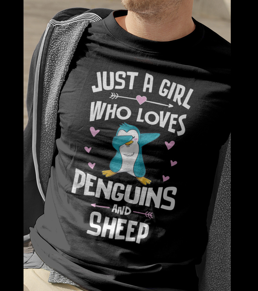 Just A Girl Who Loves Penguins And Sheep Dabbing Penguin Heart Arrows T-Shirt