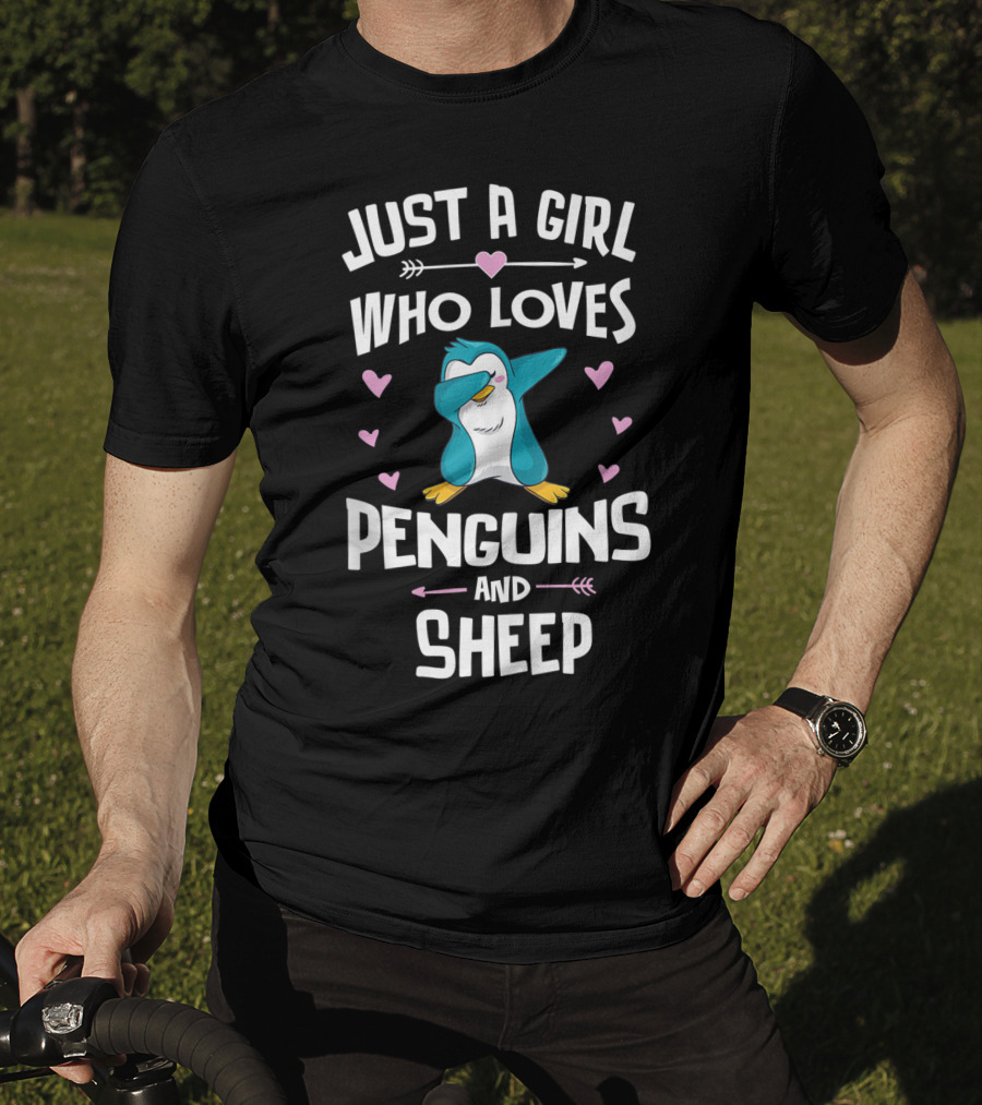 Just A Girl Who Loves Penguins And Sheep Dabbing Penguin Heart Arrows T-Shirt