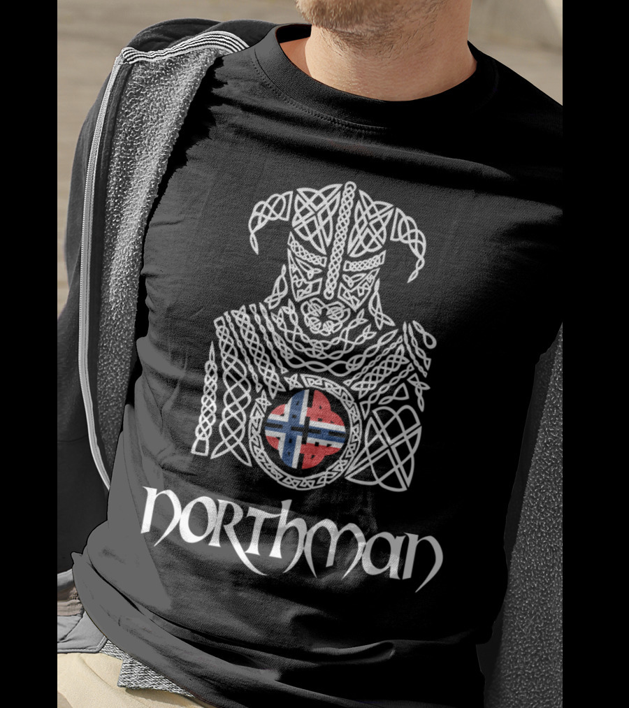 Nordic Norway Viking Northman With Norwegian Flag T-Shirt