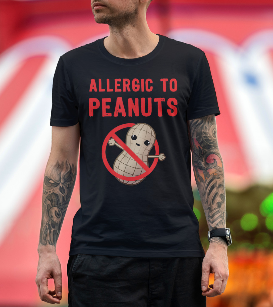 Allergic To Peanuts Cute Cartoon Peanut with No T-Shirt