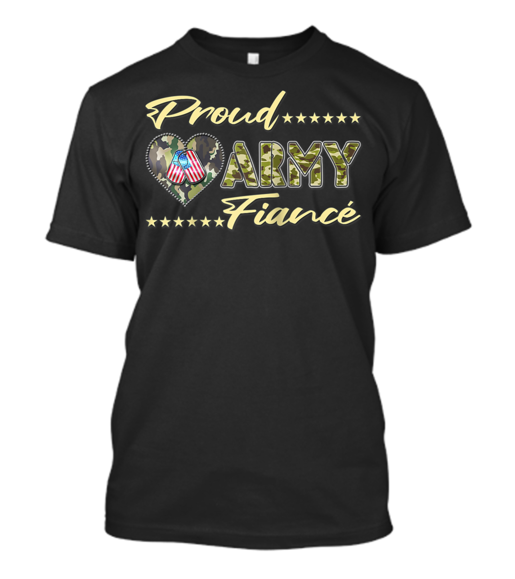 Proud Army Fiancé Camo Heart US Flag Stars T-Shirt