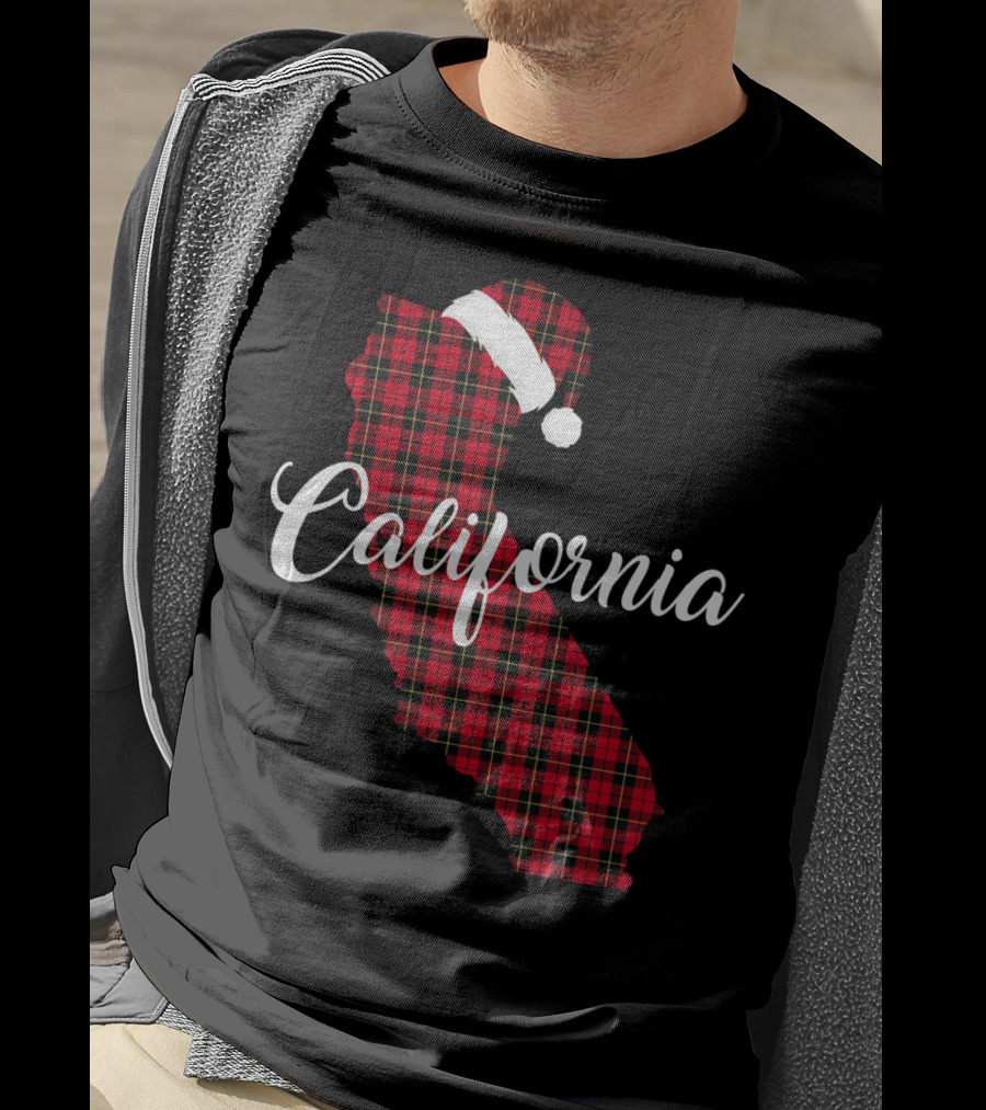 California Red Buffalo Plaid Santa Hat Royal Stewart T-Shirt