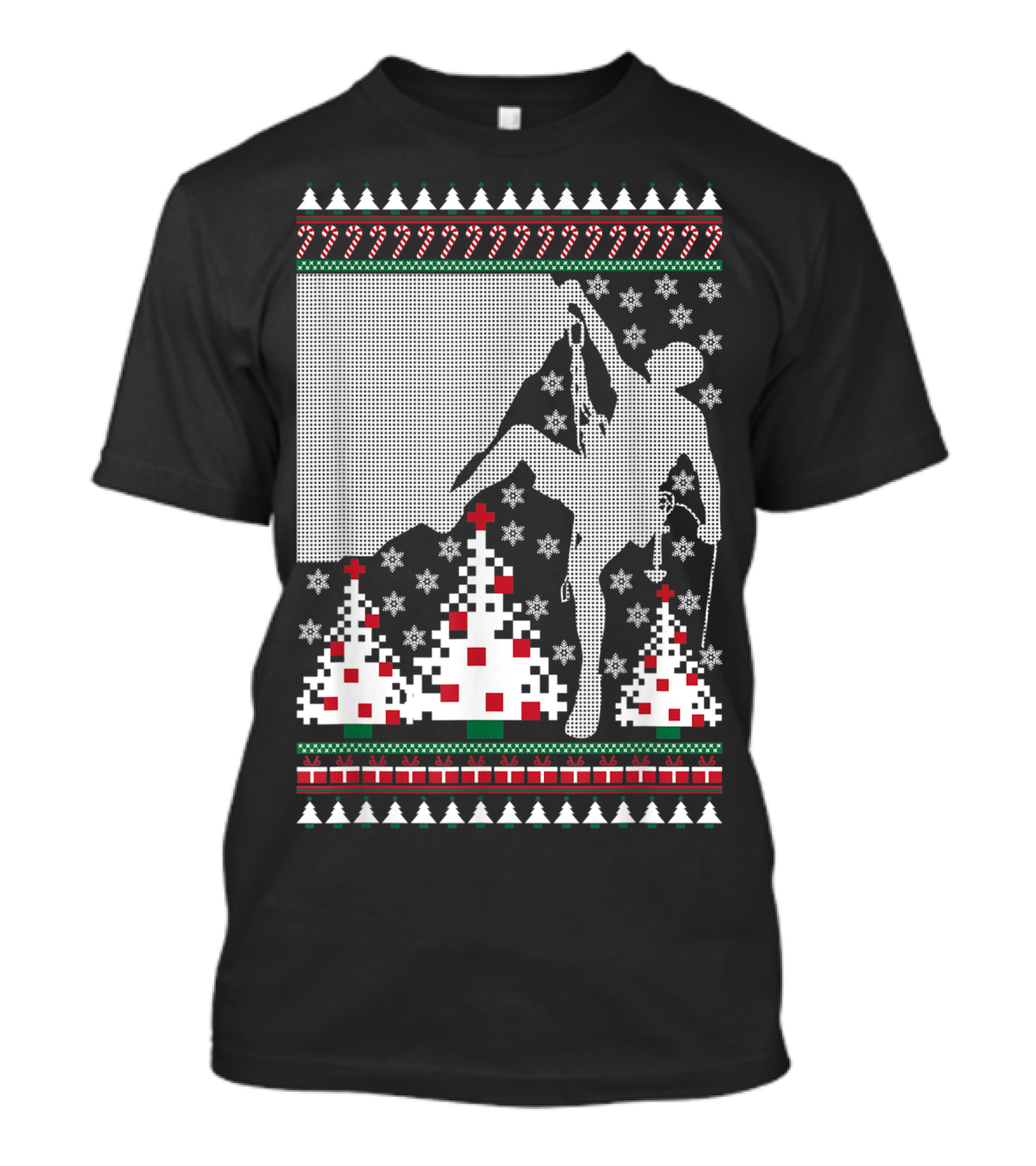Rock Climbing Ugly Christmas Holiday Tree Pixel T-Shirt