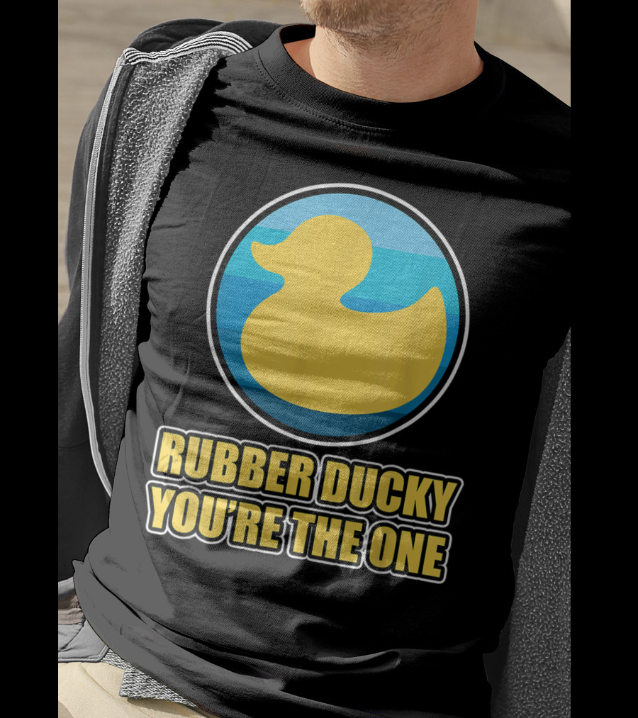 Rubber Ducky You're The One Iconic Yellow Toy Bath Duck Blue Circle Background T-Shirt