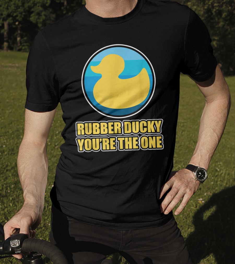 Rubber Ducky You're The One Iconic Yellow Toy Bath Duck Blue Circle Background T-Shirt