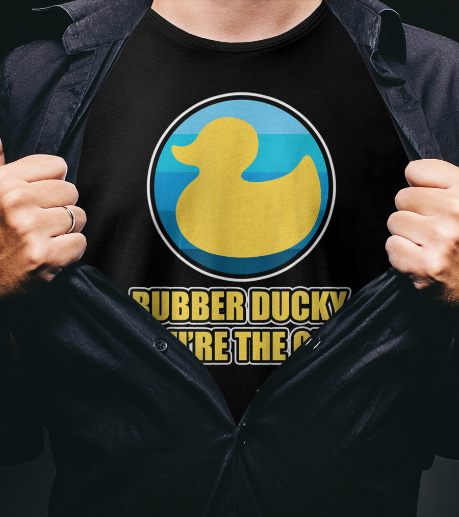 Rubber Ducky You're The One Iconic Yellow Toy Bath Duck Blue Circle Background T-Shirt