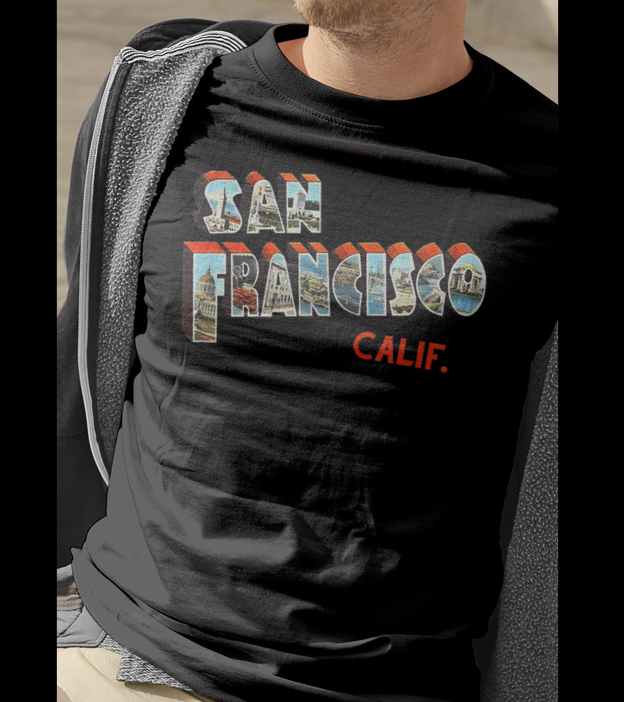 San Francisco California Calif. Iconic Landmarks 3D Typeface T-Shirt