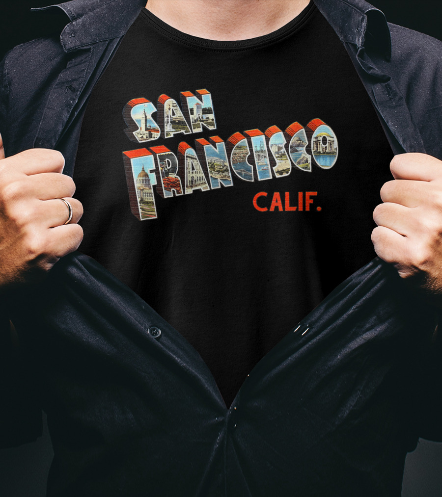 San Francisco California Calif. Iconic Landmarks 3D Typeface T-Shirt