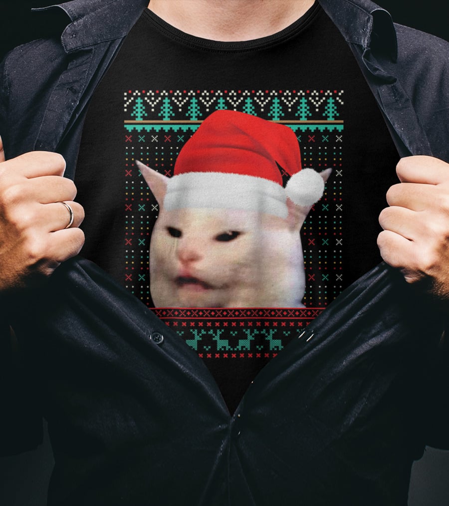 Santa Cat Ugly Christmas Merry T-Shirt
