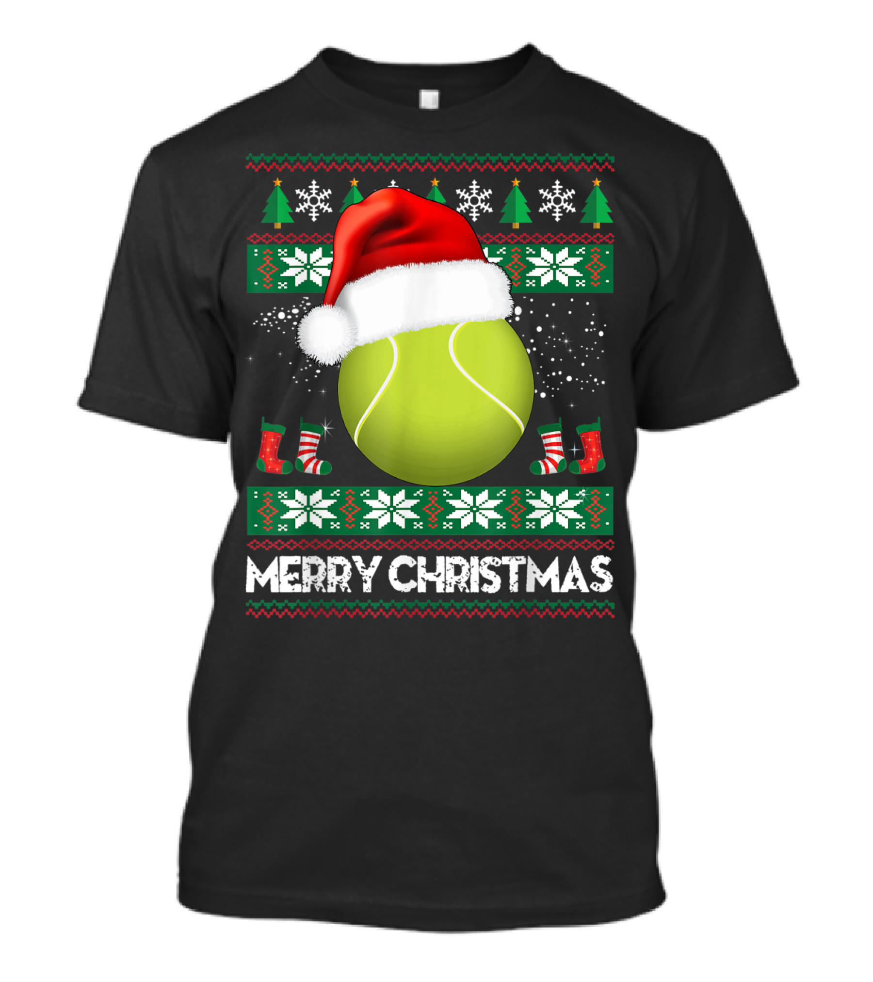 Merry Christmas Santa Hat Tennis Baum Pullover Snowflakes T-Shirt