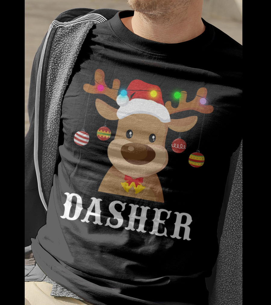 Dasher Reindeer Santa Xmas Group Holiday Lights T-Shirt